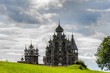 Image showing Wooden church at Kizhi under reconstruction