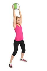 Image showing Young lady doing medicine ball workout