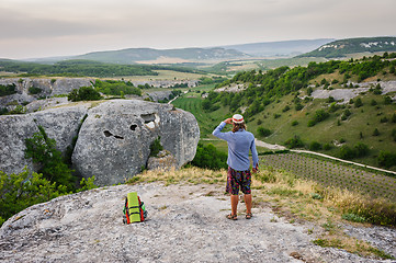 Image showing Hiking man having rest