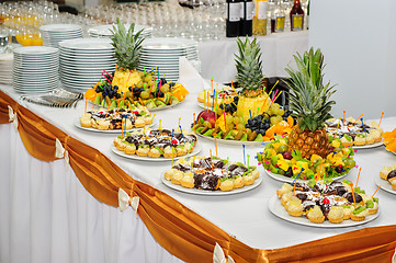 Image showing Rich banquet dessert table