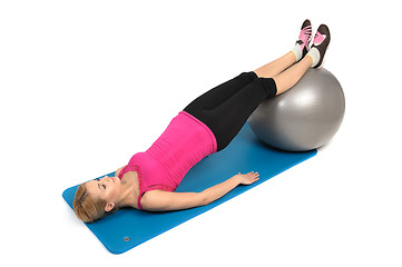 Image showing Stability Fitness Ball Leg Curls, Female Butt Exercise