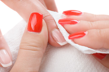 Image showing manicure applying - wiping and cleaning