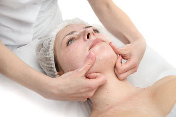 Image showing facial massage with scrub mask 