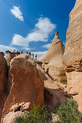 Image showing Tourists in rocks in Cappadocia, Turkey 