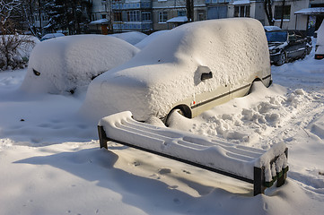 Image showing Cars covered with snow