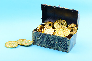 Image showing Treasure box with gold coins