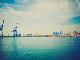 Image showing Retro look Harbour Genoa Italy