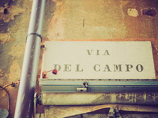 Image showing Retro look Via del Campo street sign in Genoa