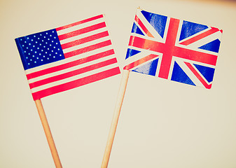 Image showing Retro look British and American flags