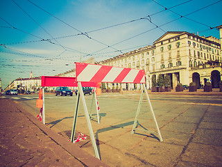 Image showing Retro look Roadworks sign