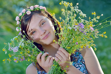 Image showing beautiful girl with Bouquet of Flowers