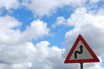 Image showing Roadsign.Winding road.