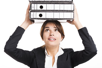 Image showing Business woman carying folders