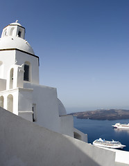 Image showing greek church overlooking harbor