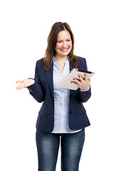 Image showing Business woman working with a tablet