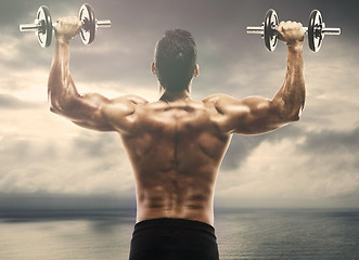 Image showing Muscle man lifting weights