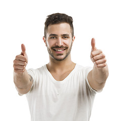 Image showing Man smiling with thumbs up