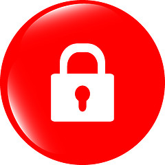 Image showing Closed lock glossy button isolated over white background