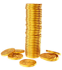 Image showing Stacks of gold dollar coins