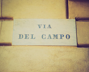 Image showing Retro look Via del Campo street sign in Genoa