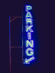 Image showing Retro look Parking sign neon light