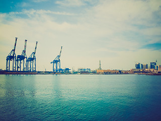 Image showing Retro look Harbour Genoa Italy