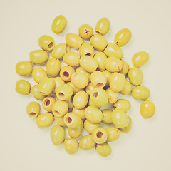 Image showing Retro look Green olives