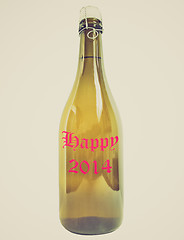 Image showing Retro look Bottle of wine Happy 2014