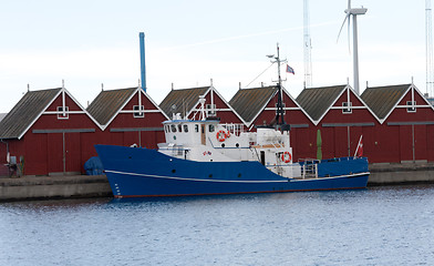 Image showing Blue boat in harbour