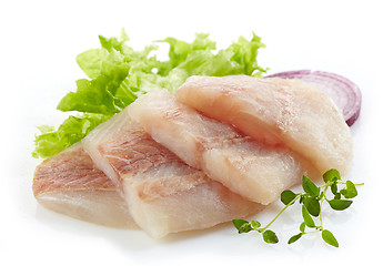 Image showing raw hake fish fillet pieces