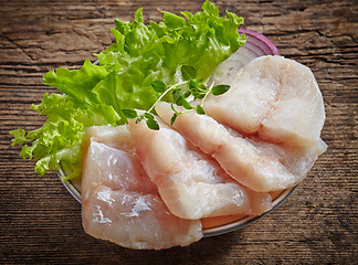 Image showing raw hake fish fillet pieces