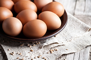 Image showing  fresh brown eggs in a bowl 