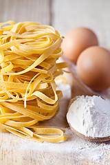 Image showing italian pasta tagliatelle, flour and eggs