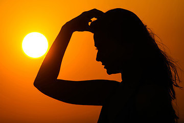 Image showing Woman at sunset