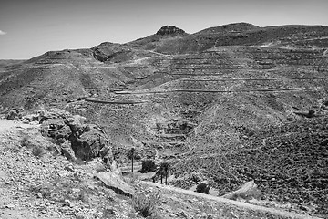 Image showing Rocky Sahara desert in southern Tunisia black and white