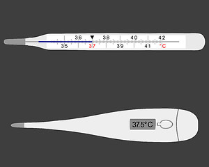 Image showing Illustration of analog and digital clinical thermometers on gray