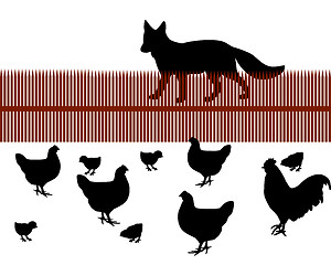 Image showing Fox behind a fence looking for chicken as food