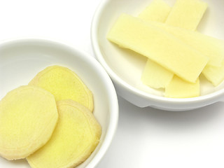 Image showing Ginger and bamboo in two bowls of chinaware