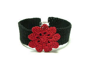 Image showing Hand worked crocheted bracelet with one crocheted bloom
