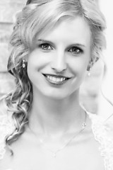 Image showing bw portrait of beautiful smiling bride