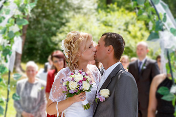 Image showing beautiful young wedding couple kissing