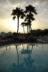 Image showing Sunset and pool