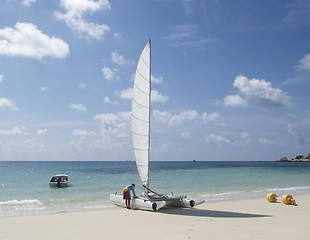 Image showing Preparing a catamaran