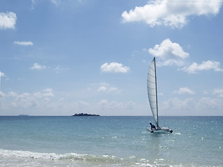 Image showing Catamaran at sea