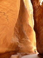 Image showing Woman in gorge, Siq, Petra, Jordan