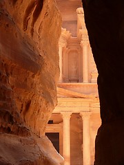 Image showing Treasury, Al-Khazneh, view from Siq, Petra, Jordan
