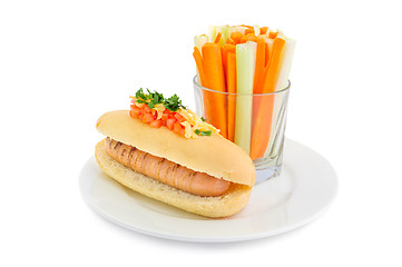 Image showing Healthy hotdog on plate isolated 
