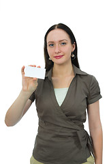 Image showing woman keeps card on white background