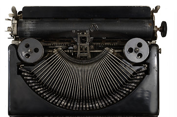 Image showing vintage portable typewriter with Cyrillic letters on white