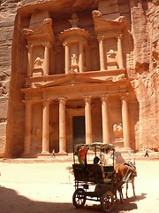 Image showing Horse Carriage, known as Bedouin Ferrari, at the foot of the Treasury, Petra, Jordan